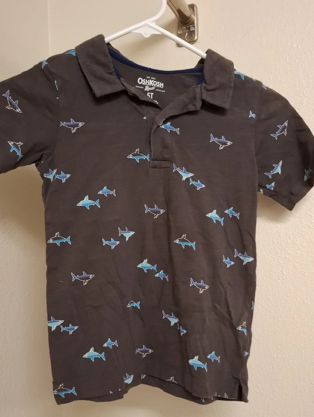 OshKosh B'gosh Charcoal Polo with Blue Shark Print